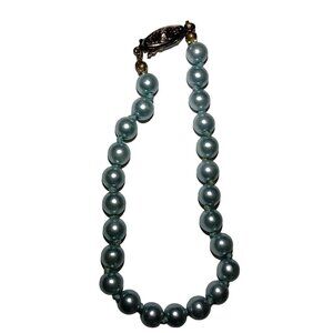 Pale Blue Bead Faux Pearl Bracelet 8 inch Vintage Tied Pearls